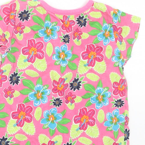 Earlydays Girls Pink Floral Cotton Basic T-Shirt Size 9-12 Months Crew Neck Pullover - Pocket Detail
