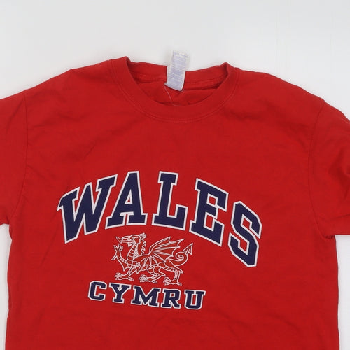 Gildan Mens Red Cotton T-Shirt Size S Round Neck - Wales Cymru