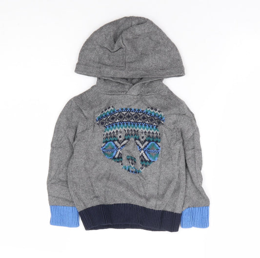 Gap Boys Grey Cotton Pullover Hoodie Size 2 Years Pullover - Bear