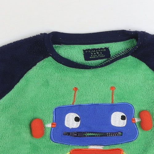 Primark Baby Green Solid Polyester Pyjama Top Size 9-12 Months Pullover - Robot