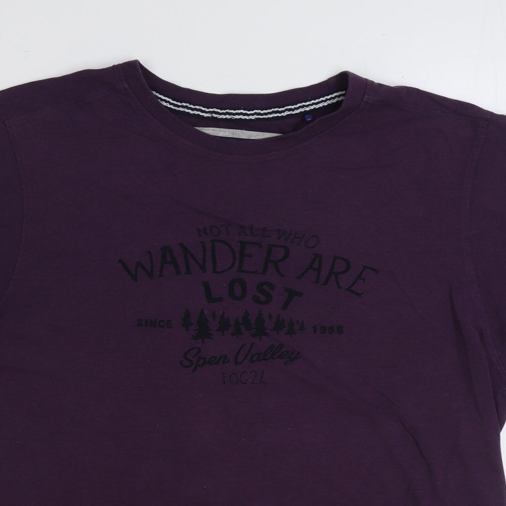 TOG24 Mens Purple Cotton T-Shirt Size XL Round Neck - Wander Slogan