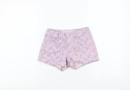 Gap Girls Purple Floral Cotton Cut-Off Shorts Size 10 Years Regular Buckle