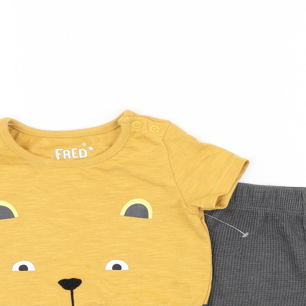 F&F Boys Yellow Cotton Shorts Set Outfit/Set Size 3-6 Months Pullover - Lion T-Shirt & Shorts Set