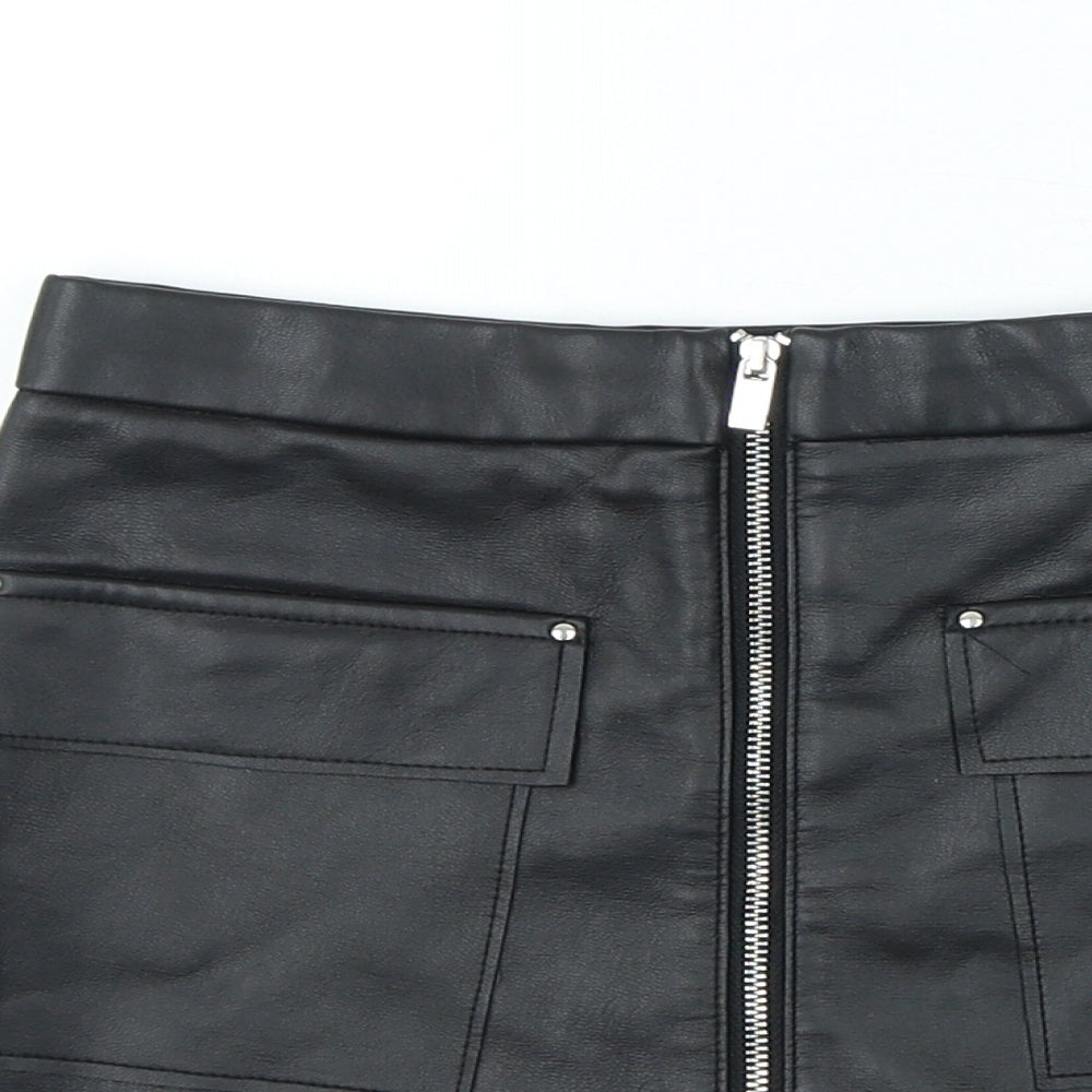 River Island Girls Black Polyester Mini Skirt Size 6 Years Regular Zip