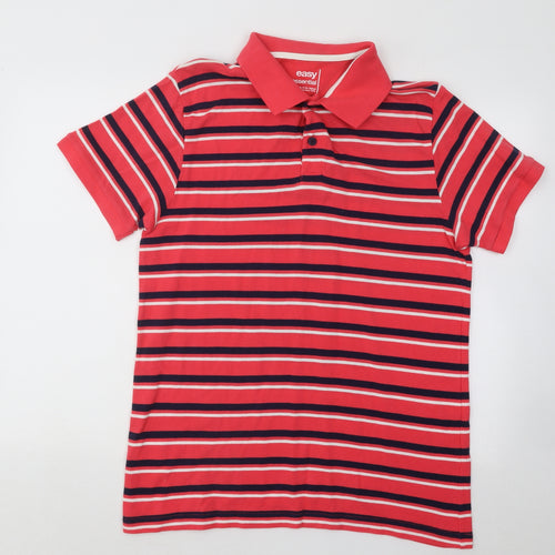 Easy Mens Multicoloured Striped Cotton Polo Size L Collared Button