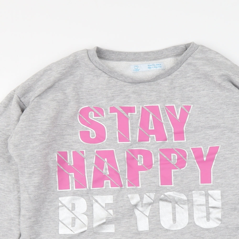 Primark Girls Grey Cotton Pullover Sweatshirt Size 12-13 Years Pullover - Stay Happy Be You