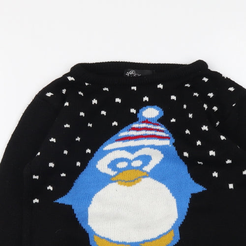 Lovell Girls Black Round Neck Acrylic Pullover Jumper Size 7-8 Years Pullover - Penguin