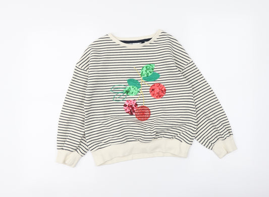 NEXT Girls White Striped Cotton Pullover Sweatshirt Size 9 Years Pullover - Cherry Print
