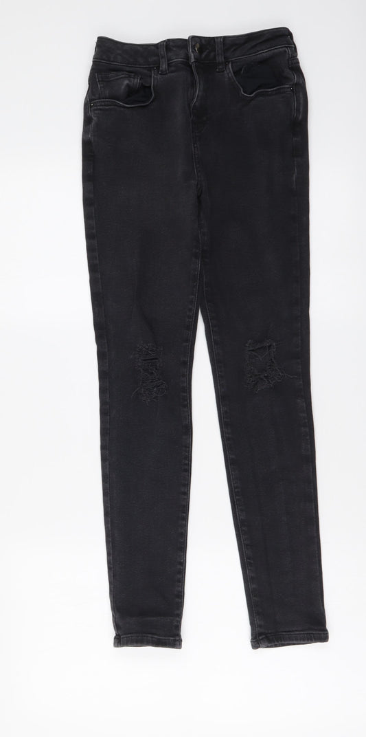 M&Co Girls Black Cotton Skinny Jeans Size 13 Years Regular Button
