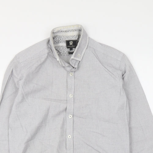 Steel & Jelly Mens Grey Polyester Button-Up Size S Collared Button