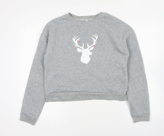 Preworn Girls Grey Polyester Pullover Sweatshirt Size XL Pullover - Christmas reindeer