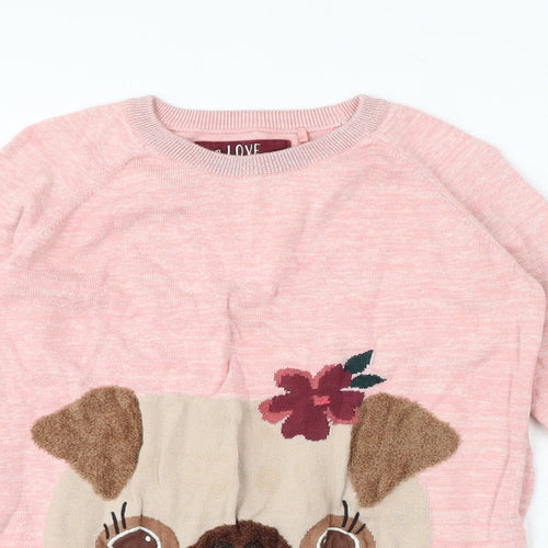 TU Girls Pink Crew Neck Cotton Pullover Jumper Size 13 Years - Dog
