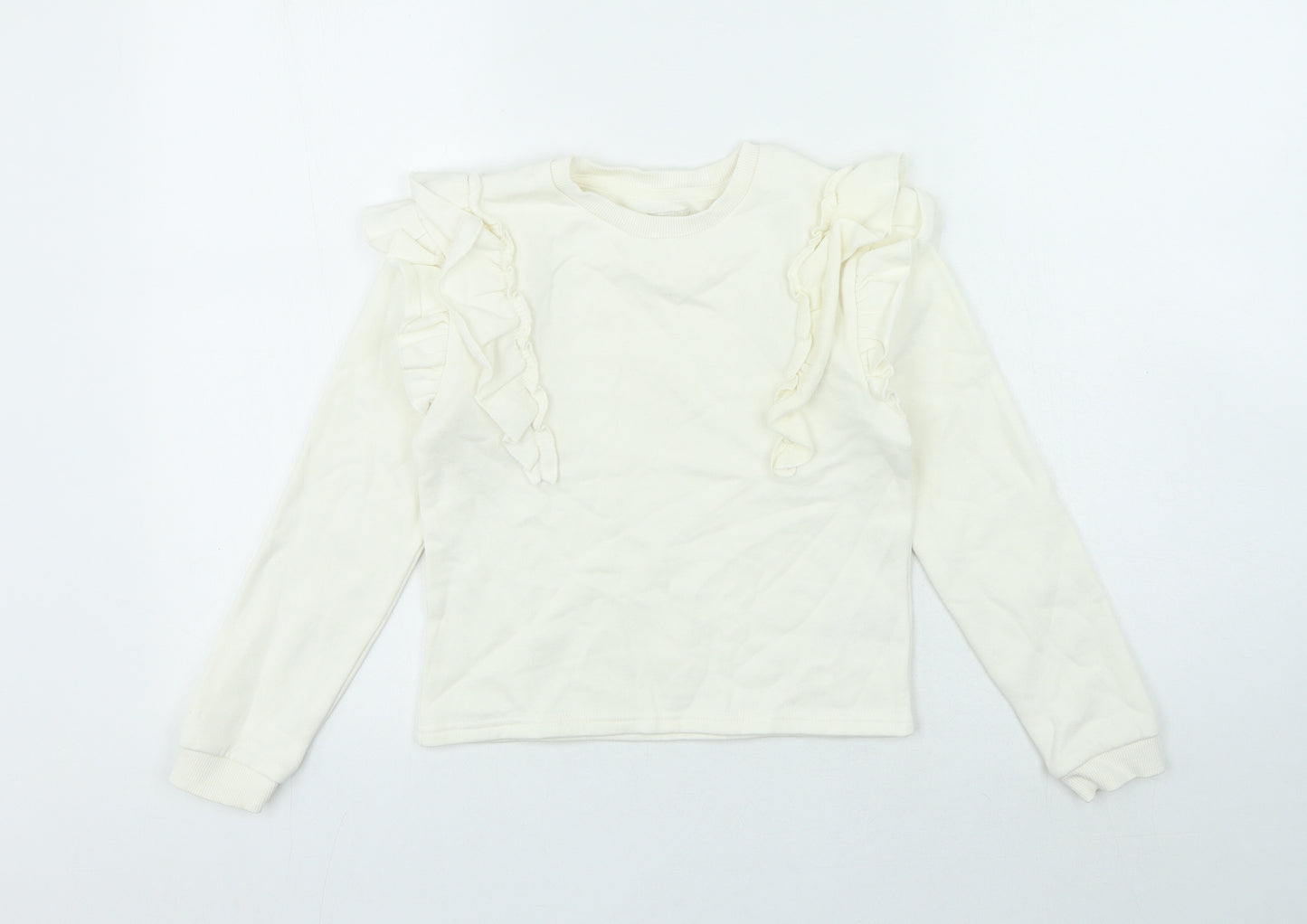 F&F Girls White Cotton Pullover Sweatshirt Size 8-9 Years - Frills