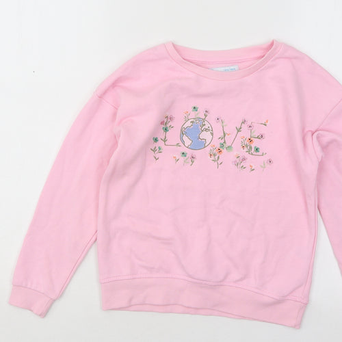 Primark Girls Pink Cotton Pullover Sweatshirt Size 7-8 Years Pullover - Flowers
