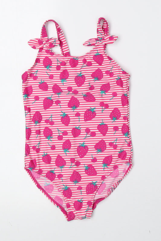 Neptune Girls Pink Geometric Polyester Leotard One-Piece Size 5-6 Years Pullover - Strawberries Swimwear