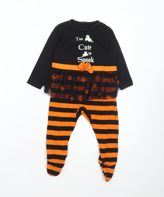 Hallowscream Girls Multicoloured Striped Cotton Babygrow One-Piece Size 12-18 Months Snap - Too Cute to Spook, Tutu