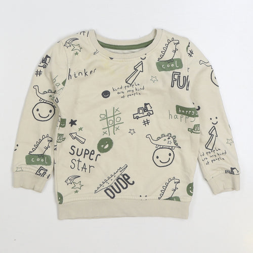George Boys Beige Geometric Cotton Pullover Sweatshirt Size 2-3 Years Pullover - Slogan
