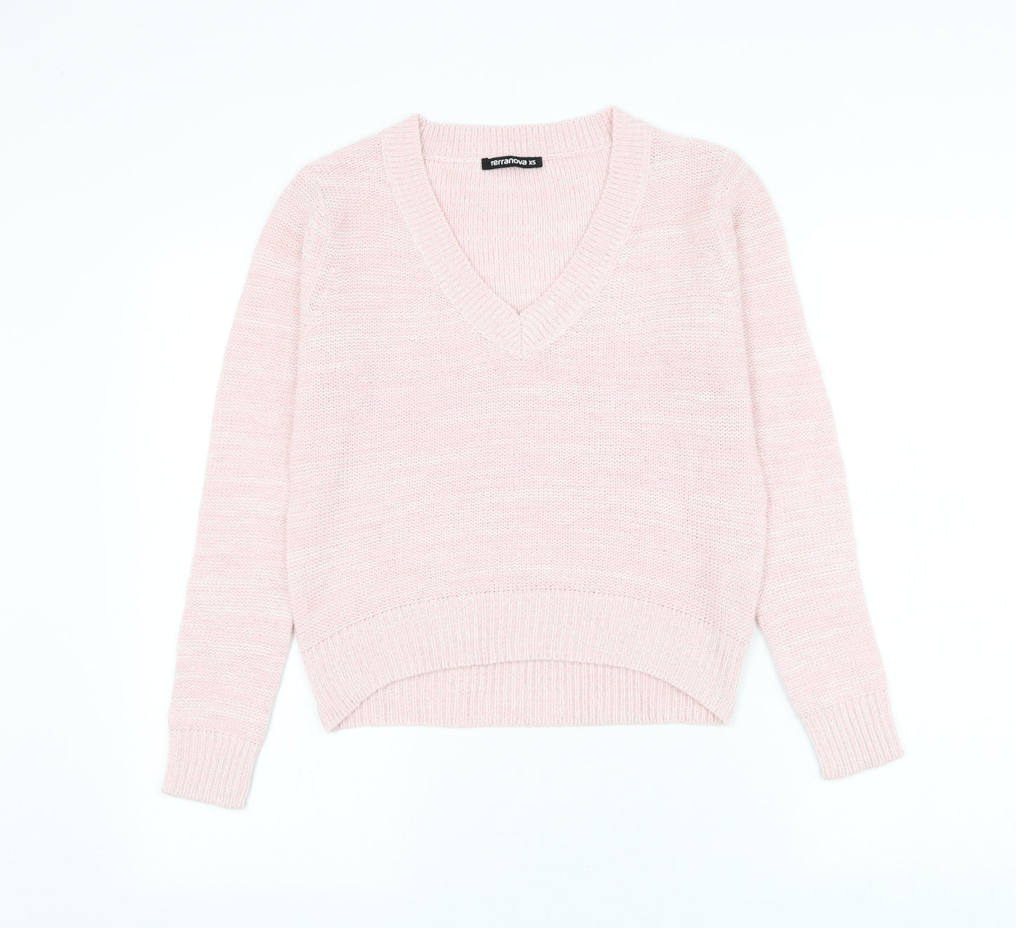 Terranova Womens Pink V-Neck Acrylic Pullover Jumper Size XS