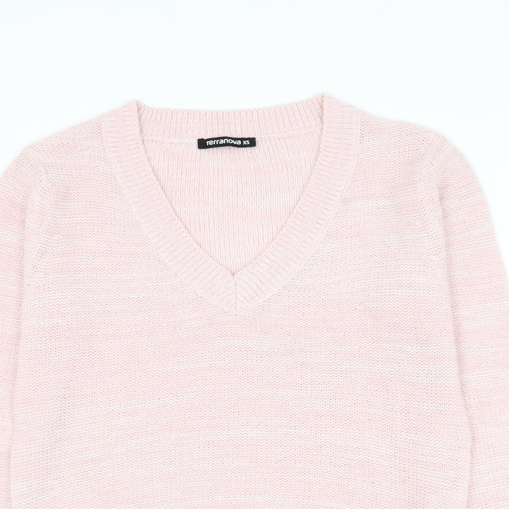 Terranova Womens Pink V-Neck Acrylic Pullover Jumper Size XS