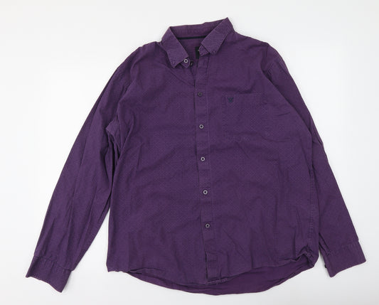 James Pringle Mens Purple Cotton Button-Up Size L Collared Button