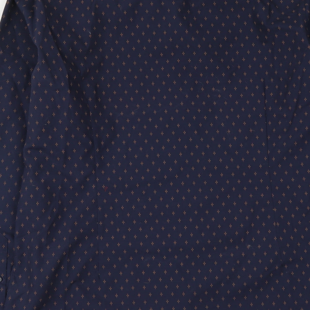 Burton Mens Blue Geometric Polyester Button-Up Size 16 Collared Button