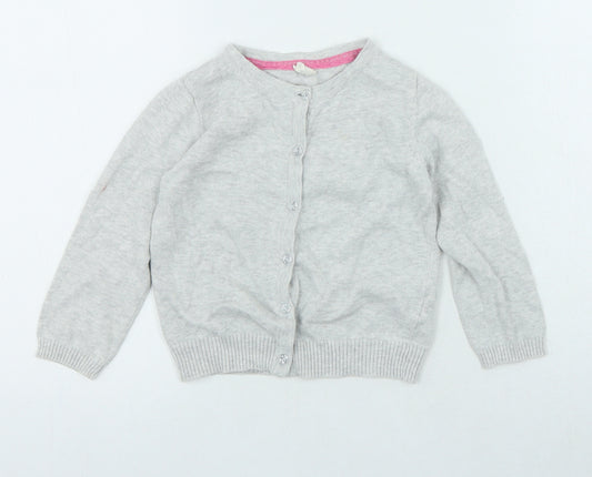 Young Dimension Girls Grey Round Neck Cotton Cardigan Jumper Size 3-4 Years Button