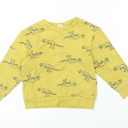 H&M Boys Yellow Geometric Cotton Pullover Sweatshirt Size 2 Years Pullover - Dinosaur