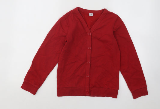 TU Girls Red V-Neck Cotton Cardigan Jumper Size 9 Years Button