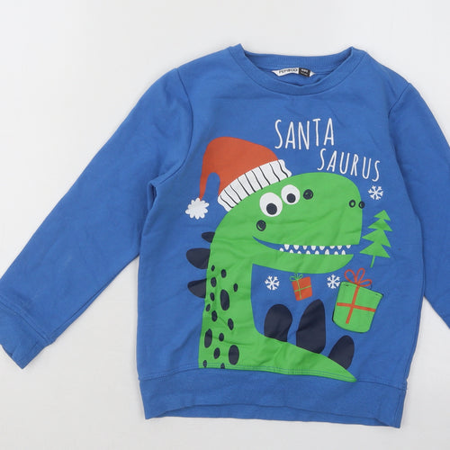 Pep&Co Boys Blue Cotton Pullover Sweatshirt Size 5-6 Years Pullover - Dinosaur Christmas