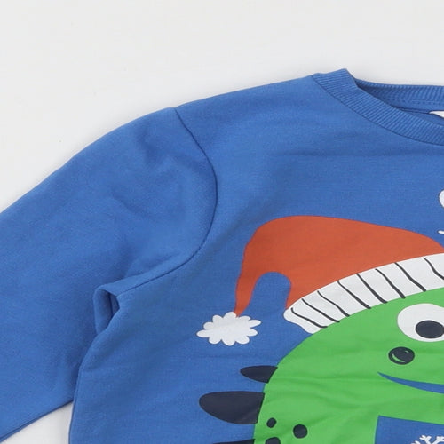 Pep&Co Boys Blue Cotton Pullover Sweatshirt Size 5-6 Years Pullover - Dinosaur Christmas