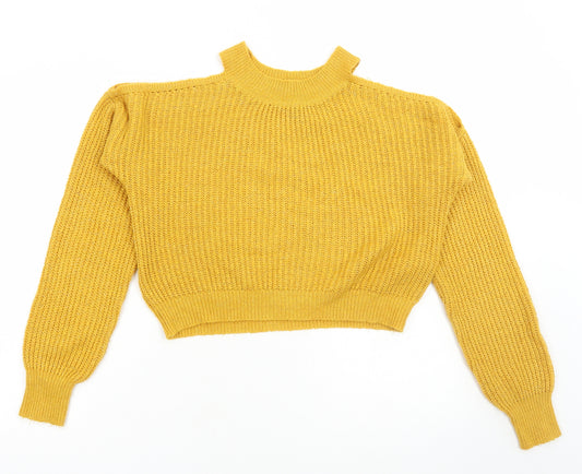 New Look Girls Yellow Round Neck Acrylic Pullover Jumper Size 12-13 Years Pullover - Cut out on shoulders