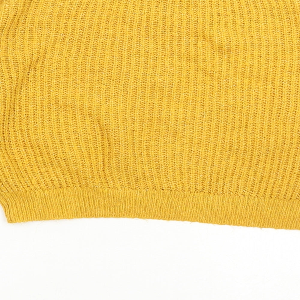 New Look Girls Yellow Round Neck Acrylic Pullover Jumper Size 12-13 Years Pullover - Cut out on shoulders