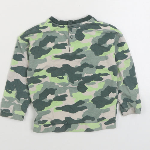 Marks and Spencer Boys Green Camouflage Cotton Pullover Sweatshirt Size 2-3 Years Snap - Smile