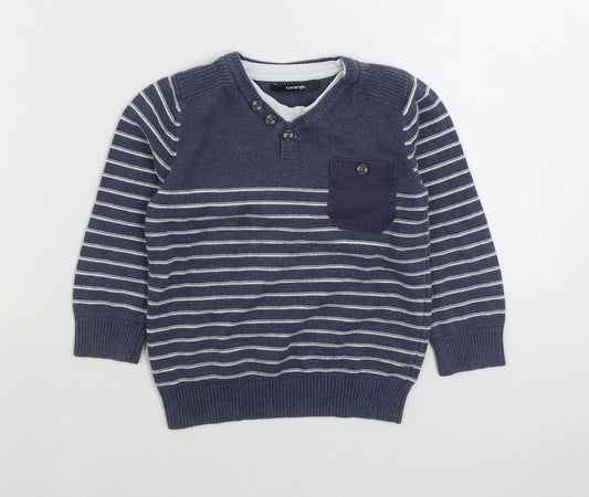 George Boys Blue Striped 100% Cotton Pullover Sweatshirt Size 4-5 Years Button