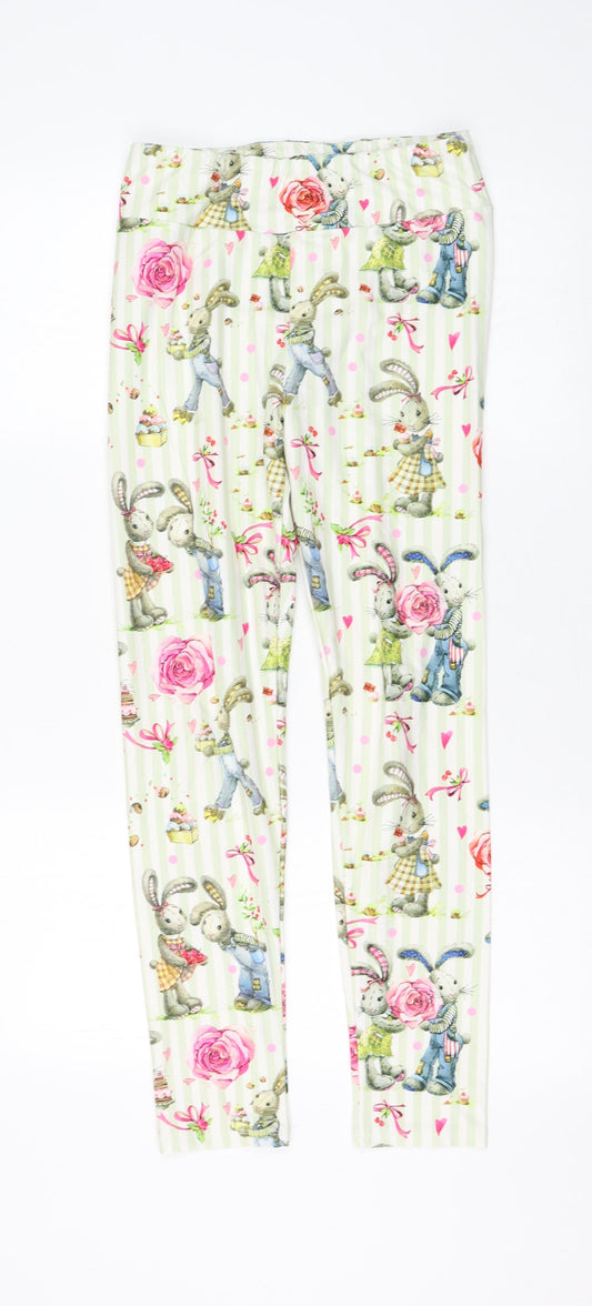 Preworn Womens Multicoloured Geometric Polyester Capri Leggings Size 28 in L27 in - Rabbit