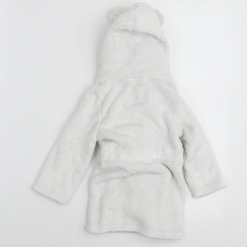 F&F Girls White Solid Polyester Robe Size 9-12 Months Tie - Bear Ear Hood
