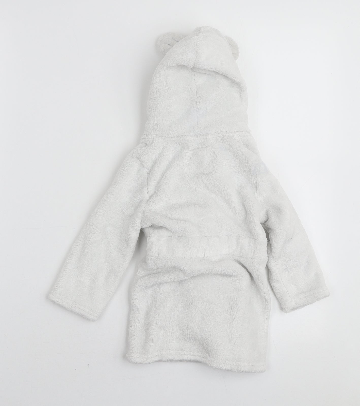 F&F Girls White Solid Polyester Robe Size 9-12 Months Tie - Bear Ear Hood