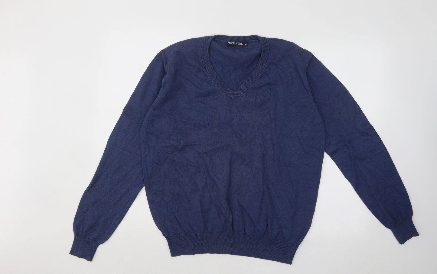 Woolovers Mens Blue V-Neck Cotton Pullover Jumper Size M