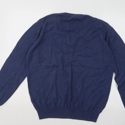 Woolovers Mens Blue V-Neck Cotton Pullover Jumper Size M