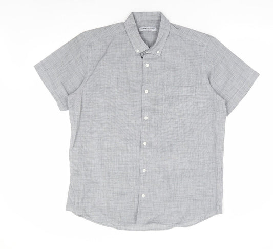 Primark Mens Grey Polyester Button-Up Size L Collared Button
