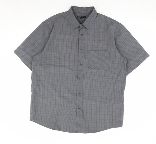 George Mens Grey Check Viscose Button-Up Size L Collared Button