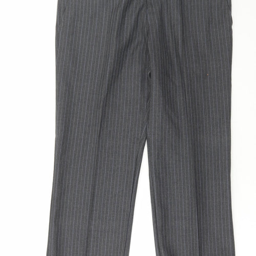 Preworn Mens Grey Striped Polyester Trousers Size 36 in L28 in Regular Hook & Eye