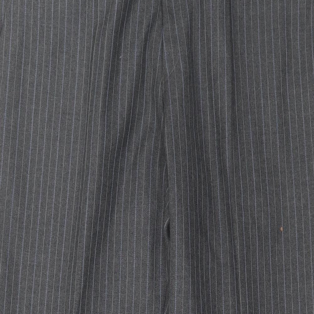 Preworn Mens Grey Striped Polyester Trousers Size 36 in L28 in Regular Hook & Eye