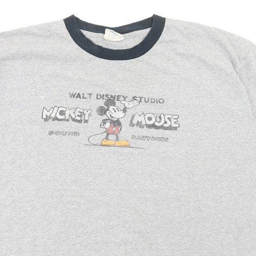Disney Store Mens Grey Cotton T-Shirt Size XL Round Neck - Mickey Mouse