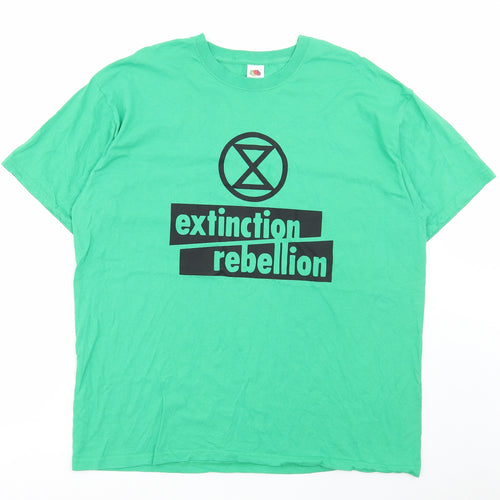 Fruit of the Loom Mens Green Cotton T-Shirt Size 2XL Round Neck - Extinction Rebellion