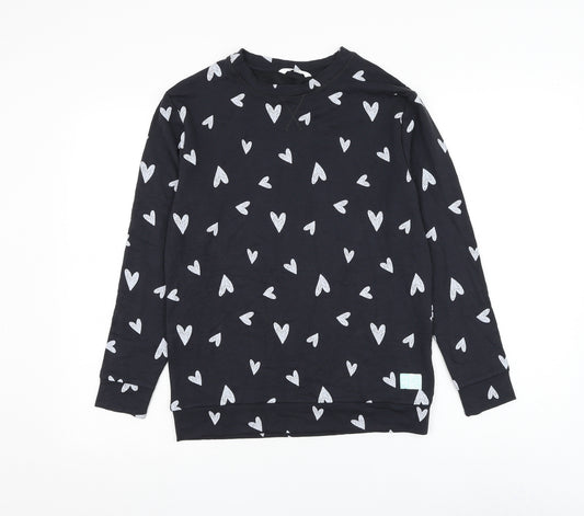 Marks and Spencer Girls Black Geometric Viscose Pullover Sweatshirt Size 11-12 Years Pullover - Heart