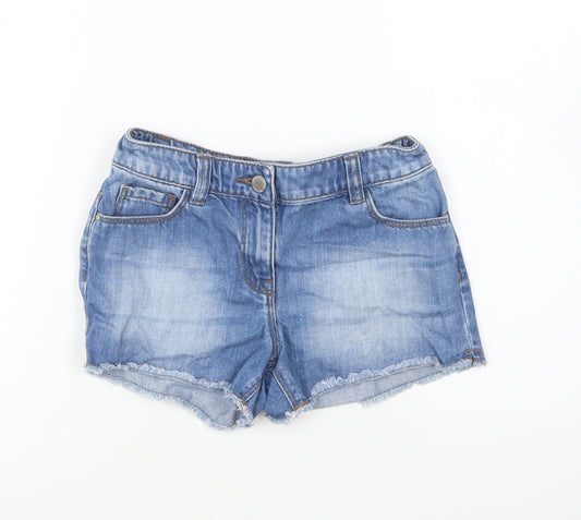 NEXT Girls Blue Cotton Hot Pants Shorts Size 9 Years Regular Zip - Distressed Look