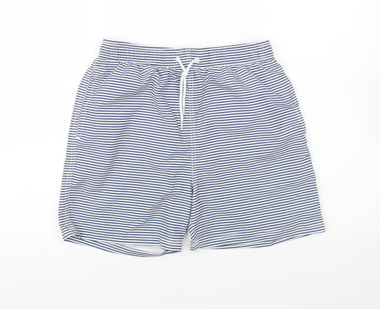 Primark Mens Blue Striped Polyester Sweat Shorts Size XS L6 in Regular Drawstring - Swim Shorts