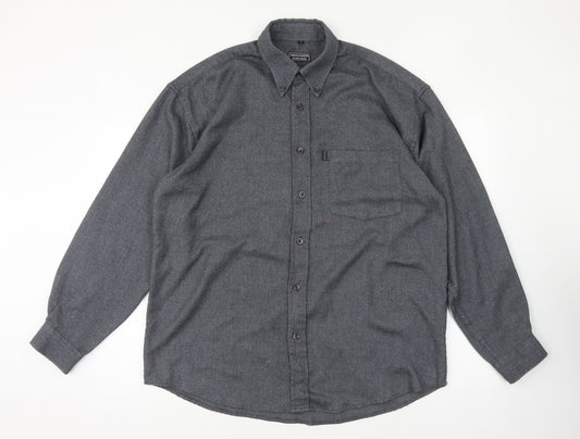 Recover Mens Grey Polyester Button-Up Size L Collared Button