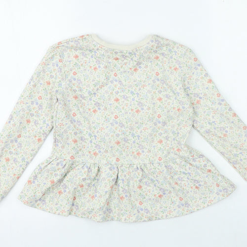 George Girls Ivory Crew Neck Floral Cotton Henley Jumper Size 6-7 Years - Bunny